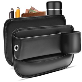 Coolrunner 2 Set Car Seat Gap Filler, Universal Car Seat Gap Organizer, PU Full Leather Car Seat Crevice Storage Box Adjustable Fit in Between Car Seat Catcher for Phone Keys Cards Pens Coins