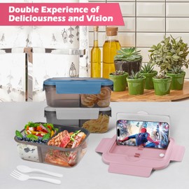 Wrischan 1400ml Lunchbox, Brotdose mit 3 Fächern Erwachsene/Kinder, Auslaufsicher Brotzeitbox, BPA-frei, mikrowellen- und spülmaschinenfest, Bento Box für Schule Arbeit Picknick Reisen(Rosa)