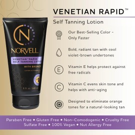 Norvell Venetian Rapid Sunless Self Tanner Lotion 5 fl oz – Professional Fast Acting Self Tanning Cream for Natural Bronze Glow, Streak Free, Long Lasting, Anti Orange Fake Tan