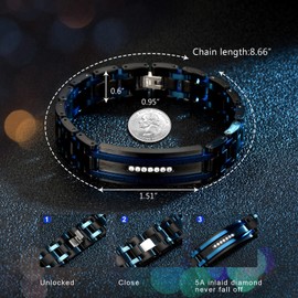 Zillaly ZIALLALY Men's Link Bracelet Two Tone Diamond Hip Hop Jewelry Gift Ladies Lady Birthday Christmas Jewelry Gift Husband Boyfriend Son (Blue black)