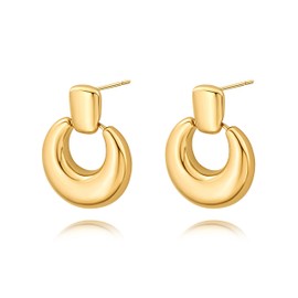 Chunky Gold Earrings for Women Statement Door Knocker earrings Simple Gold Plated Drop Dangle Earring Geometric Earring