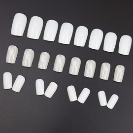 24Pcs Curve Line Press on Nails with Tree Pattern Design, Glossy Medium-Short Square False Nails Gel Glue on Nails, Marble Manicure Art Acrylic Fake Nails Stick on Nails for Coquette Women Girls