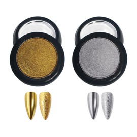 2Pcs Holographic Mirror Nail Powders Solid Chrome Pigment Gold and Silver Effect Pure Metallic Dust Sequins for Nail Art Decoration Chrome Nail Powder for Gel Nails