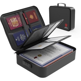 Fireproof Document Box with Lock,File Safe Bag for Home,Multi-Layer Important Document Organizer,Office Paper Storage File Folder Box for Laptop Certificates Passport,Portable Waterproof