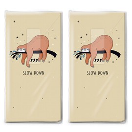 Taschentücher bedruckt 2 x 10 Handkerchiefs Always Slow/Sloth/Children/Animals. Paper, 4-Ply, Beige, Bag