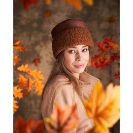 Futrzane Sherpa Trim Hat - Winter Hats for Women - Suede Hat with Sherpa Fleece (M, Brown - Brown Sherpa)
