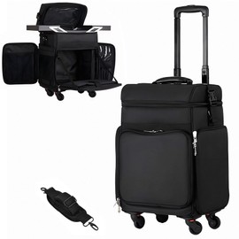 Rolling Makeup Case,Makeup Case Organizer with 2 trays and 4 Removable Silent Wheel, Large Capacity Makeup Travel Case with Wheels,Suitable for Makeup, Hairstylist and Nail Salon