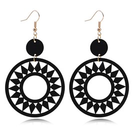 Boho Lightweight Wooden Hoop Hollow Earrings for Women Retro Natural Wood Teardrop Geometric Dangle Drop Earrings (Style B)