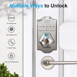 KANFOX KS2 Fingerprint, Keyless Entry Deadbolt with Keypad, Electronic Deadbolt, Smart Locks for Front Door, with Code,Auto Lock,Easy Installation,Satin Nickel