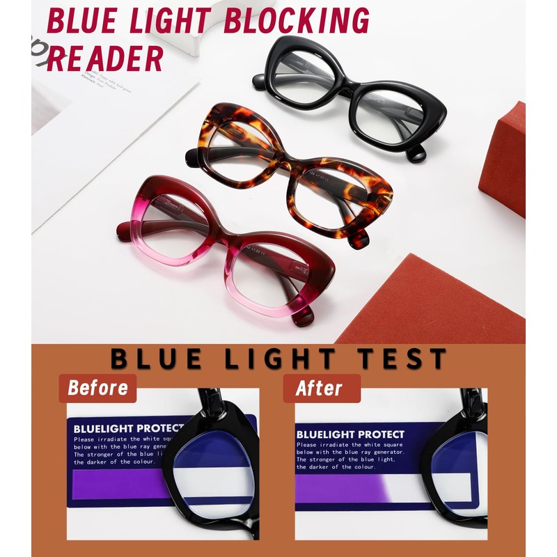 Hubeye 3 Pack Cat Eye Reading Glasses for Women Oversized