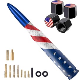 Truck Car Antenna with Valve Stem Caps,Mast for GM Chevy Silverado 1500 2500 3500 HD Ford F150 F250 F350 Denali Heavy Pickup Truck Accessories (Blue)-America Flag