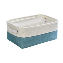 TheWarmHome Fabric Storage Bin with Handles,Storage Basket for Home Storage and Organization, Shelf Basket with Cover for Living Room Bedroom Decor Closet（White & Green,Small ,11.8L×7.9W×5.2H