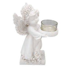 Cherub Angel Statue Tealight Candle Holder, White Angel Figurines Tea Lights Candle Holder for Home Wedding Centerpiece Table Decorations(Left Type)