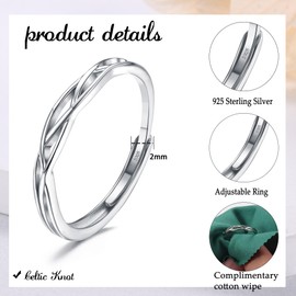 KALVICA Ring Sterling Silver 925 for Women Men Celtic Knot Minimalist Ring Vintage Silver Ring Finger Ring Stackable Adjustable Ring Fashion Jewellery Gift, Sterling Silver