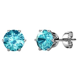 Cate & Chloe March Birthstone Stud Earrings | 18k White Gold Plated with Solitaire 1ct Aquamarine Gemstone Crystals | Round Cut Crystal Earring Set for Women, Hypoallergenic, Gift For Her
