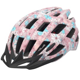 Youth Bike Helmets, Adjustable Teenage Ages 8-14 Bicycle Helmet, Lightweight Road Mountain Cycling Safety Sports Helmets with Detachable Visor Pink Flower M