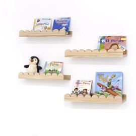 icnjdMopclean Wall Book Shelves for Bedroom Kids with Hooks - Scalloped Shelves for Nursery Set of 3, Nursery Bookshelf for Wall Room Decor, 16 Inch