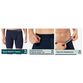 Tommy John Men’s Underwear, Cool Cotton Boxer Briefs with Contour Pouch and Longer 8" Inseam, Comfortable, Breathable Fabric Underwear for Men, Mesh Quick Dry, 3 Pack, Navy, XXL