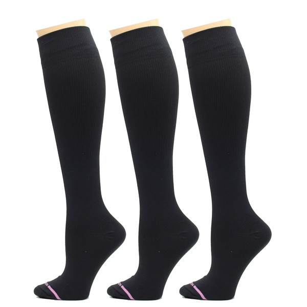 Dr. Motion 3 Pairs Therapeutic Graduated Compression Women's Knee-hi Socks (Pack-Black)