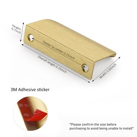 sunlithor Edge Finger Pulls for Cabinets Peel and Stick on Kitchen Drawer Pull Hidden Invisible Flat Self Adhesive No Drill Handle Pack of 5 Brushed Brass 3.15 inch Overall Length Easy Installation