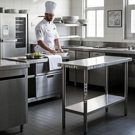 HXCFYP NSF 24 x 12 Inches Stainless Steel Table for Prep & Work, Commercial Heavy Duty Food Prep Worktable with Undershelf for Restaurant, Hotel，Small Kitchen, Food Truck, Home Bars