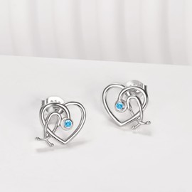 Sterling Silver Stethoscope Nurses Earrings Heart Shaped Women Studs Jewelry Gifts for Doctor Nurse Assistant RN Medical Student (March)