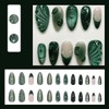 24pcs Emerald Green Press on Nails Medium Almond Cat Eye
