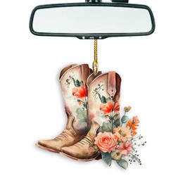 Cute Car Decor Hanging Rear View Mirror Accessories for Women Cowboy Cowgirl Boots Ornament Interior Rearview Pendant Decor for Girl Christmas Decoration