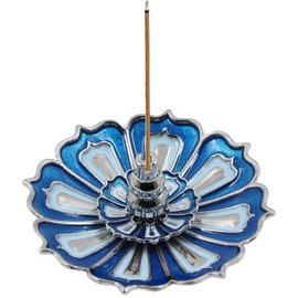 Rnigra Lotus Incense Holder Blue, Incense Stick Holders Alloy Material, Incent Stick Holders with Detachable Ash Catcher, Cone Coil Incense Sticks Holder, for Home Spa Meditation Yoga and Decorations