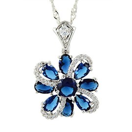 Riva Flower Pendant with 45 cm Chain and Teardrop Cut Gemstone Cubic Zirconia CZ [4 Colours Available] in 18K White Gold Plated, Simple Modern Elegance, Cubic Zirconia