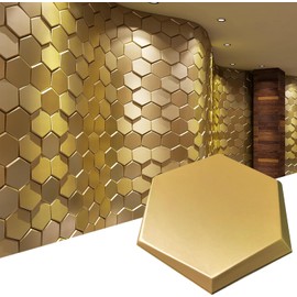Art3d 20-Pieces Decorative 3D Wall Panels Faux Leather Tile, Golden Hexagon