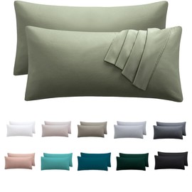 Nesture Cushion Cover 40 x 80 cm, Set of 2 - Pillowcases 40 x 80 cm Sage Green, 100% Microfibre Cushion Covers with Zip, Soft and Non-Iron