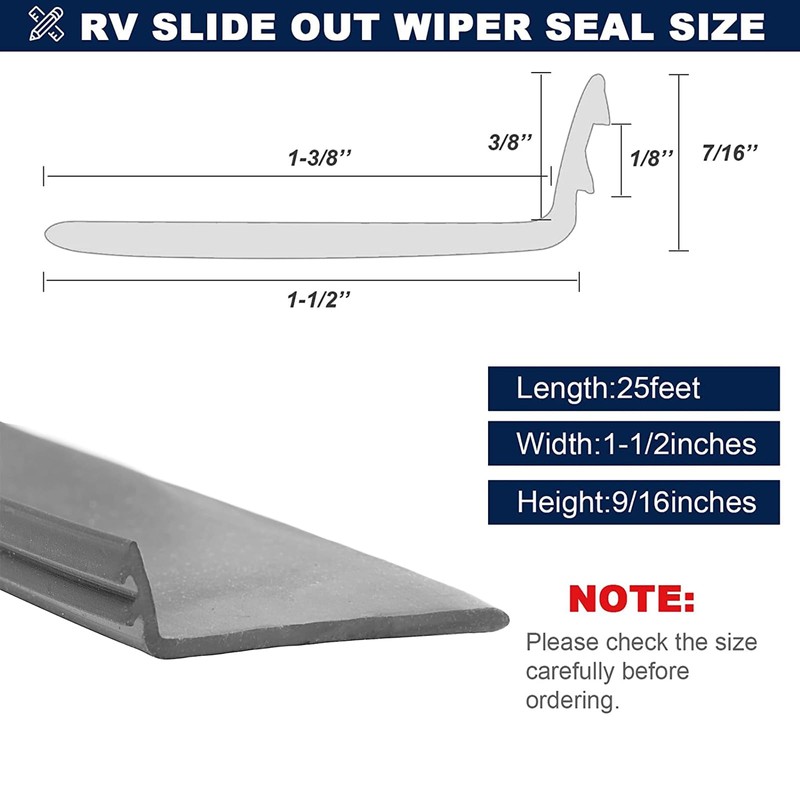 R854056 RV Slide Out Seal,1-1/2" x 9/16" x 25' Black