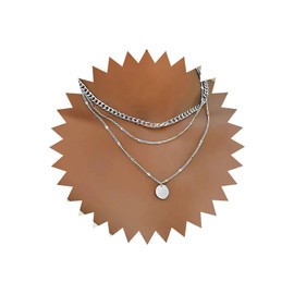TseenYi Boho Disc Coin Layered Necklace Layered Silver Chain Choker Necklace Disc Pendant Necklace Chain Vintage Coin Necklace Chunky Chain Necklace Jewellery for Women Girls