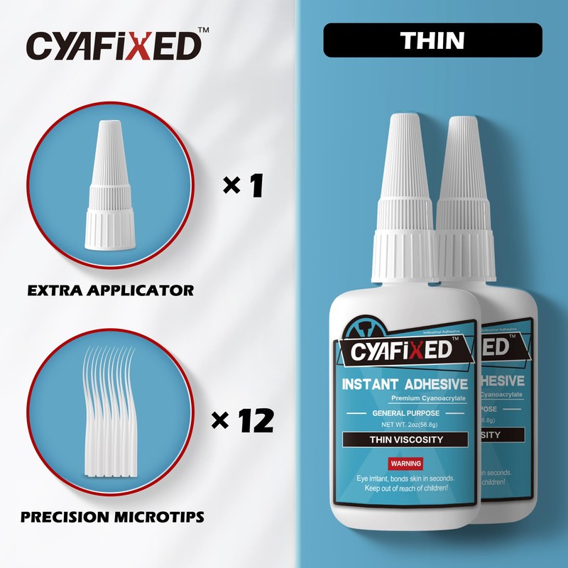 CYAFIXED Strong Cyanoacrylate (CA) Super Glue, Penetration Fast Thin Viscosity