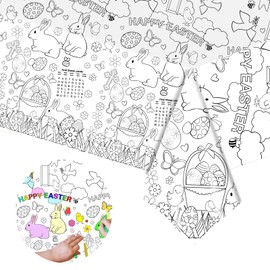 Xinvery Easter Tablecloth,Easter Coloring Tablecloth DIY Easter Paper Table Cover Bunny Chick Egg Color-in Paper Tablecloth for Easter Party Decoration 120 x 180cm