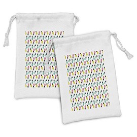Ambesonne Hawaii Fabric Pouch Set of 2, Colorful Pineapples Illustration with Abstract Rhombus Pattern Composition of Fruit, Small Drawstring Bag for Toiletries Masks and Favors, 9" x 6", Multicolor