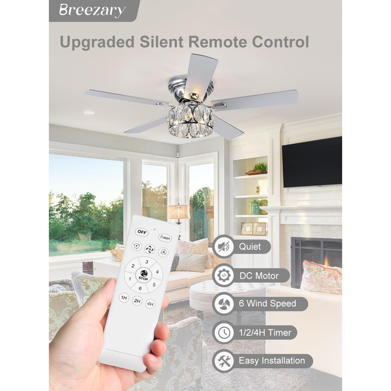 Breezary 52 inch Flush Mount Ceiling Fans with Lights Remote