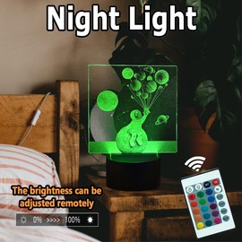 3D LED 16 Colors Auto Gradient Night Light Astronaut Planet Star Moon Universe Atmosphere Illusion Bedside Lamp Acrylic and ABS Base with Remote Control Decorating Room Children Holiday Birthday Gifts