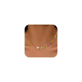 Goldegg Initial Necklaces for Girls Women, Teen Girls Gifts Trendy Stuff 14K Gold Plated Letter C Necklace Colorful Bead Necklace Birthday Gifts Jewelry for Women