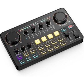Streaming Audio Mixer,RGB audio Interface with Pro-preamp, 48V Phantom Power for Live Streaming, Individual Control, Voice Changer, 4 Customize sound pads for Podcast/Recording/Vocal/Game - Model: P300