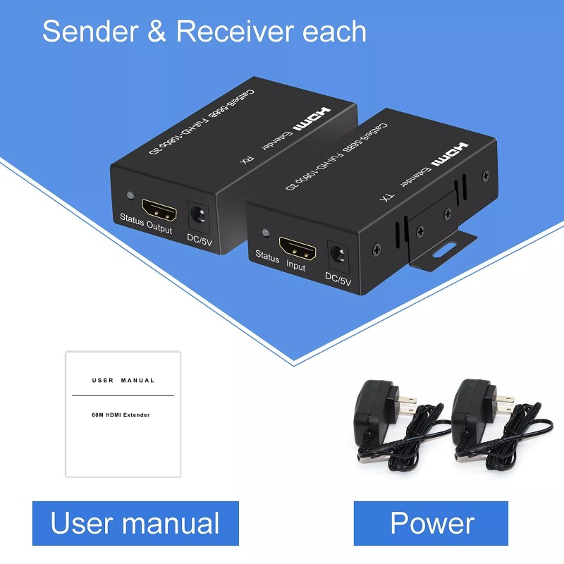 DONGJIAN HDMI Extender 196ft HDMI Over Single Cat5E/6/7 HDMI Repeater