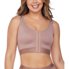 CURVEEZ Post-Surgery Front Closure Wireless Bra, Compression Shapewear Top with Wide Straps for Breast Augmentation Recovery Cocoa