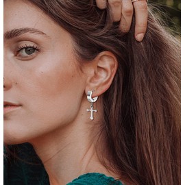 Gleamart Silver Cross Earrings Stainless Steel Cross Dangle Earrings for Women