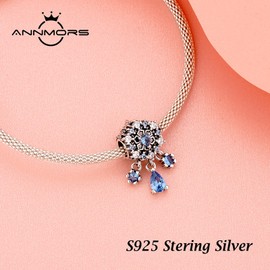Annmors 925 Sterling Silver Charms fit Bracelets Necklaces Christmas Icy Snowflake Dangle Beads with 5A Cubic Zirconia Christmas Valentine Mother's Day Gift Charms for Women