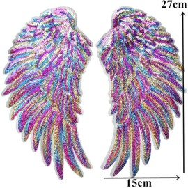 Wing Patches Iron on or Sew on Sequin Patch Embroidered Badge Motif Applique Patch for Clothing Jeans T-Shirt(Purple)