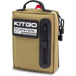 Kitgo Camping Survival Kit First Aid 108 Piece Professional Emergency Survival Gear Tool for Hunting Hiking Outdoor Adventure Fishing Travel Military Tropical Storms (Khaki)
