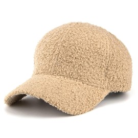Faux-Sherpa-Baseball-Hat for Women & Men Winter Warm Faux Shearling Baseball Cap Teddy-Fleece Hip-Hop Cap Khaki