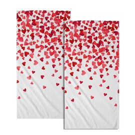 Happy Valentines Day Hand Towels Pack of 2 Romantic Red Pink Love Heart Bathroom Towel 28.3x14.4 Inch Wedding Anniversary Holiday Decorative Super Soft Kitchen Towels for Guest Home Hotel Gym