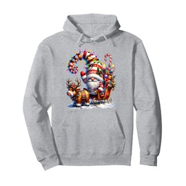 Christmas Light Gnome Santa Claus Riding Sleigh Highland Cow Pullover Hoodie